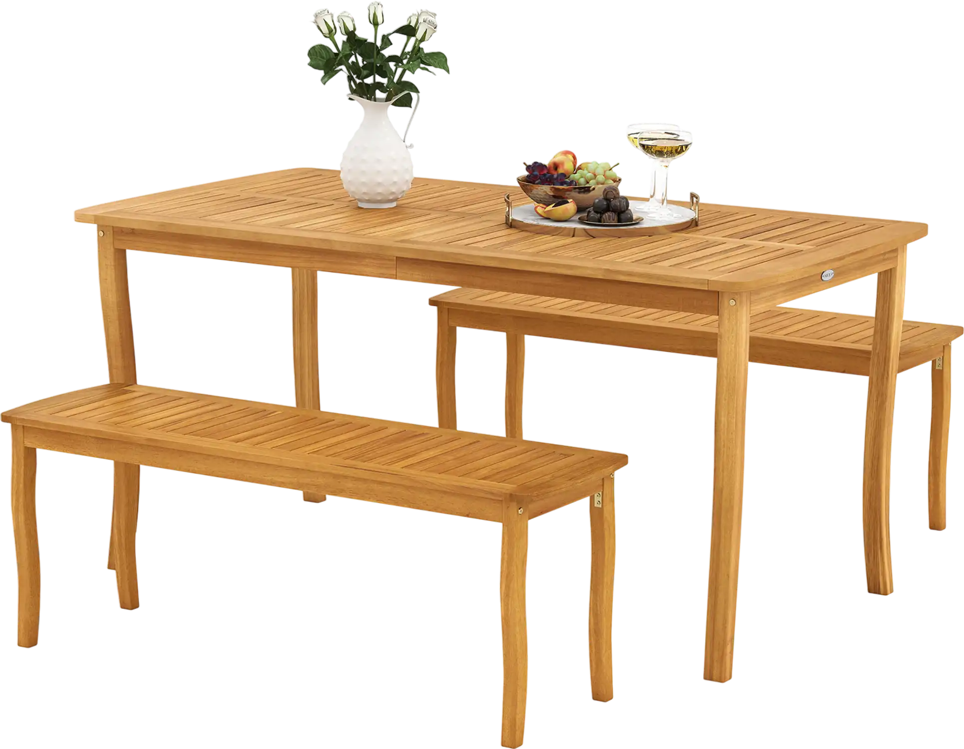 Costway 3-Pc Patio Dining Set Acacia Wood Table Benches 54358244 New