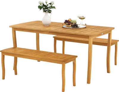 Costway 3-Pc Patio Dining Set Acacia Wood Table Benches 54358244 New