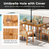 Acacia wood patio dining set with a 1.97" umbrella hole, perfect for outdoor gatherings by the pool or garden.