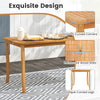Acacia wood outdoor dining table featuring smooth curved corners and reinforced slats, perfect for patio gatherings.
