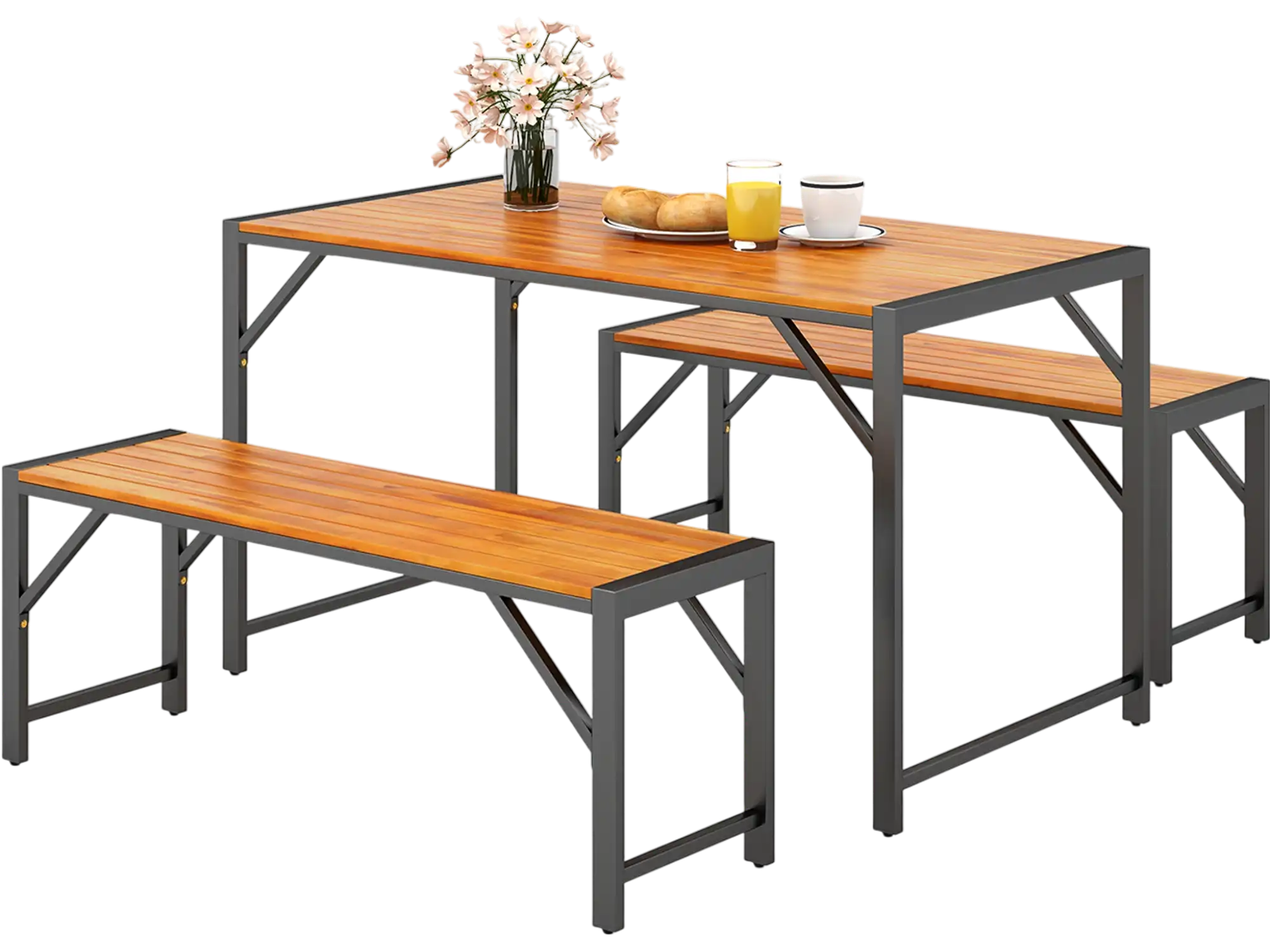 Costway 3-Pc Patio Dining Set Acacia Wood Table & 2 Benches 97246153 New
