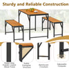 Rectangular patio dining set with solid acacia wood table and two benches, suitable for 4 people, featuring adjustable.