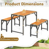 Dimensions of the 3-piece patio dining set with acacia wood table and metal frame, accommodating 2-4 people.