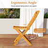 Side view of a folding acacia wood patio chair with ergonomic 125° angle and soft beige cushion for outdoor comfort.