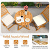 Acacia wood patio bistro set with soft beige cushions, featuring a splinter-free surface and folding design for easy.