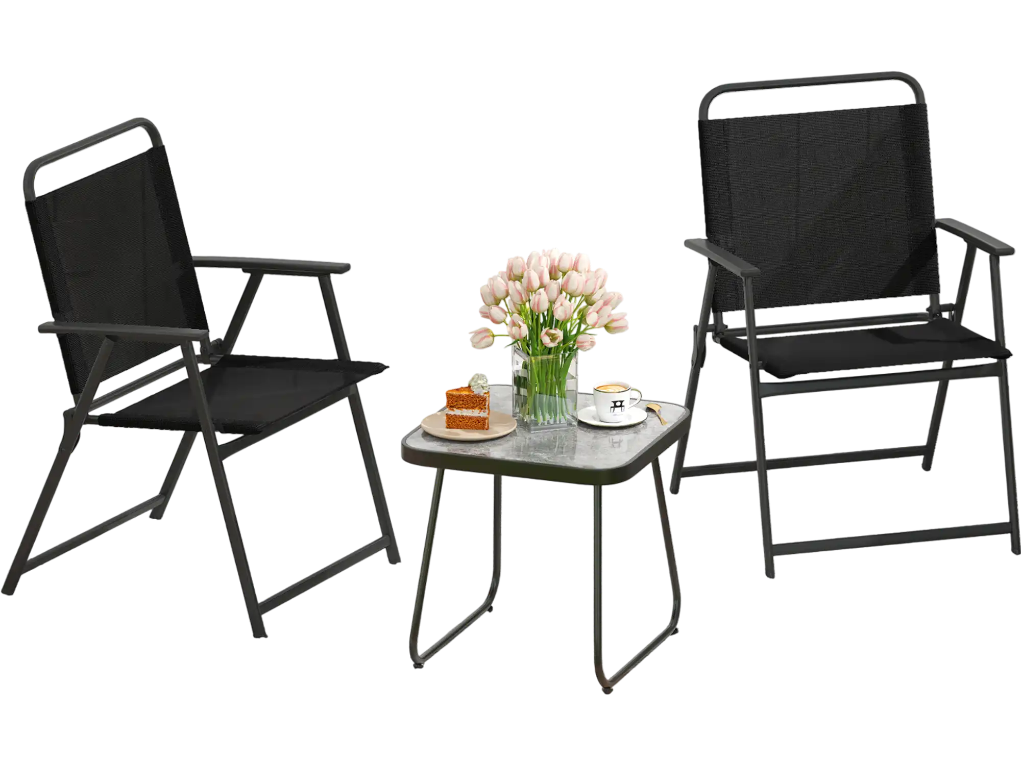Costway 3-Piece Patio Folding Conversation Chairs Table Set Black 89672153 New