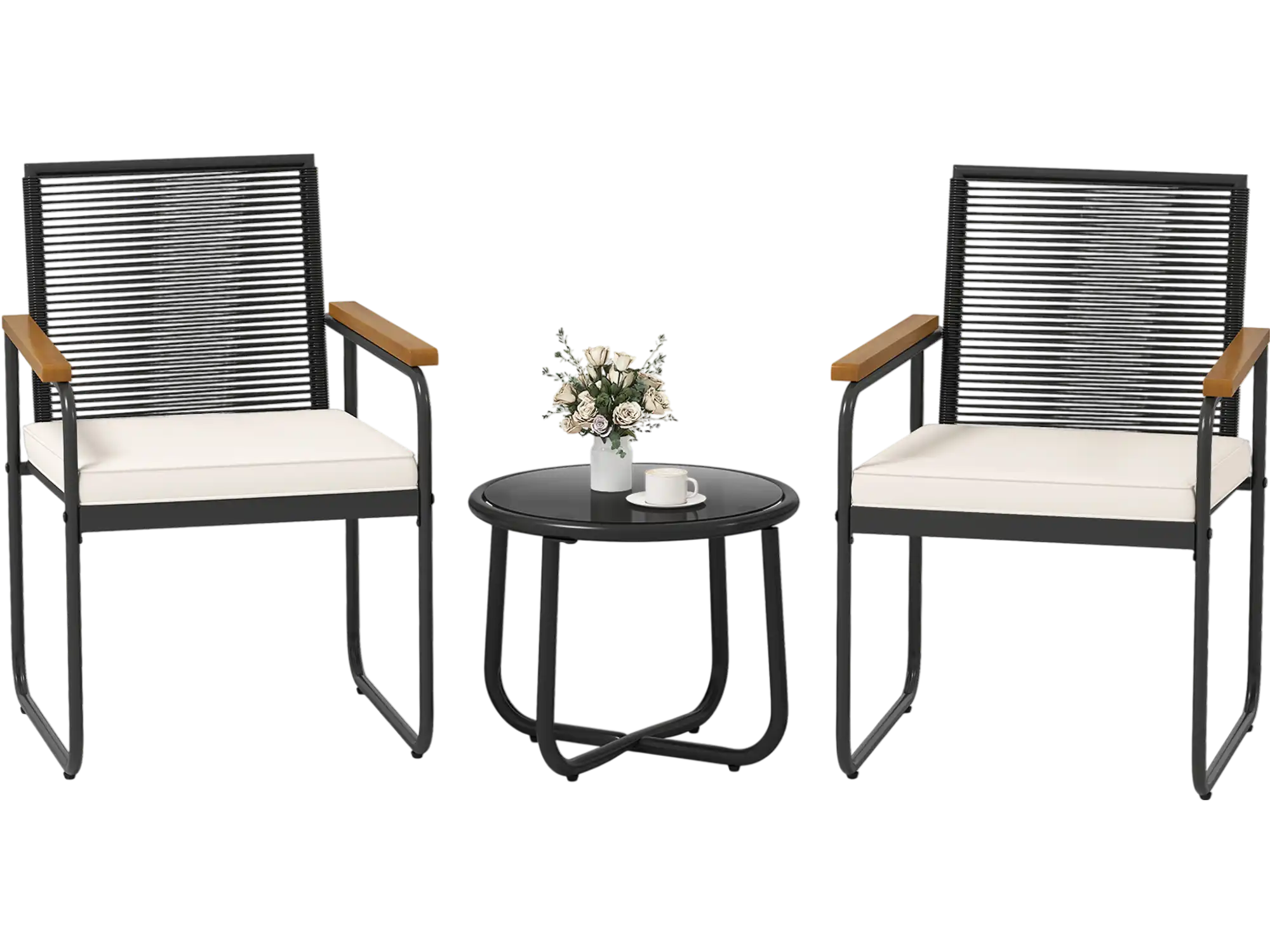 Costway 3-Piece PE Rattan Patio Furniture Set Porch Chairs Glass Top Table 67338804 New