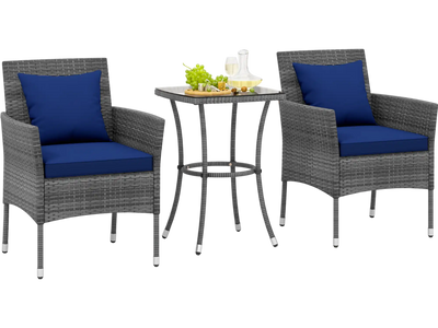 Costway 3-Piece Patio Furniture Set Cushioned Chairs Glass Coffee Table 91236547 New