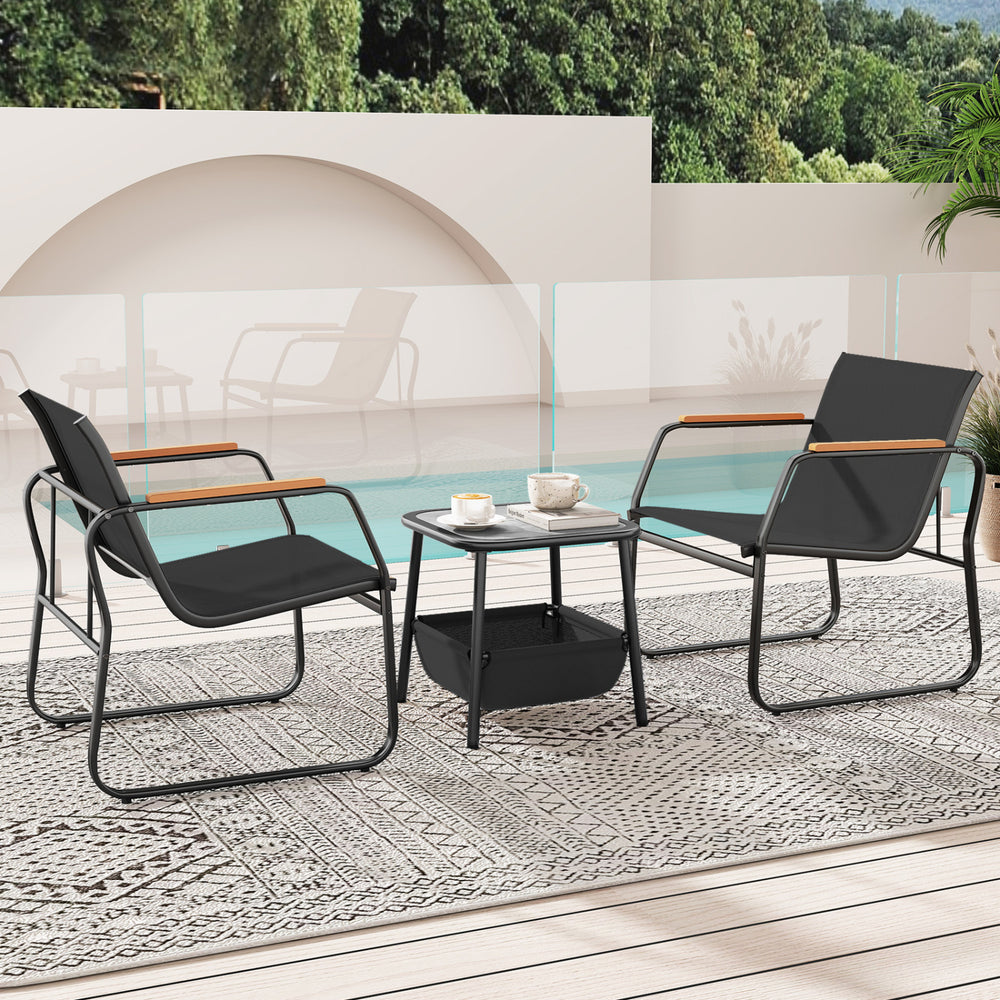 3 Pieces Patio Furniture Set Outdoor Bistro Conversation Set-Black - Gallery View 1 of 10
