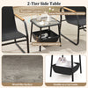 2-tier side table with stone plastic composite tabletop and storage compartment, perfect for outdoor bistro settings.