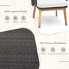 Cushioned chair from a 3-piece patio furniture set featuring solid acacia wood and colorfast PE rattan for outdoor use.