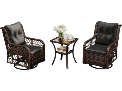 Costway 3-Piece Patio Furniture Set PE Wicker Swivel Glider Chairs Side Table Cushions 953842761 New