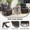 3-piece patio furniture set featuring PE wicker swivel glider chairs and a 2-tier side table for outdoor relaxation.