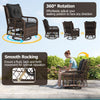Swivel glider chair with black PE rattan, cushions, and 360° rotation for optimal relaxation on patio or garden.