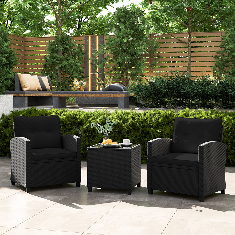 3 Pieces Patio Furniture Set with Tempered Glass Coffee Table-Black - Gallery View 1 of 10