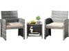 Two chairs with soft seat cushions and a tempered glass coffee table, perfect for outdoor patio relaxation.