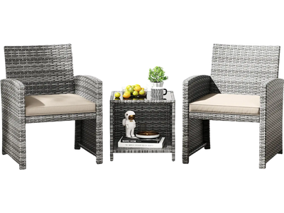 Costway 3-Piece Patio Furniture Set w/ Tempered Glass Coffee Table Soft Seat Cushions White 569183247 New