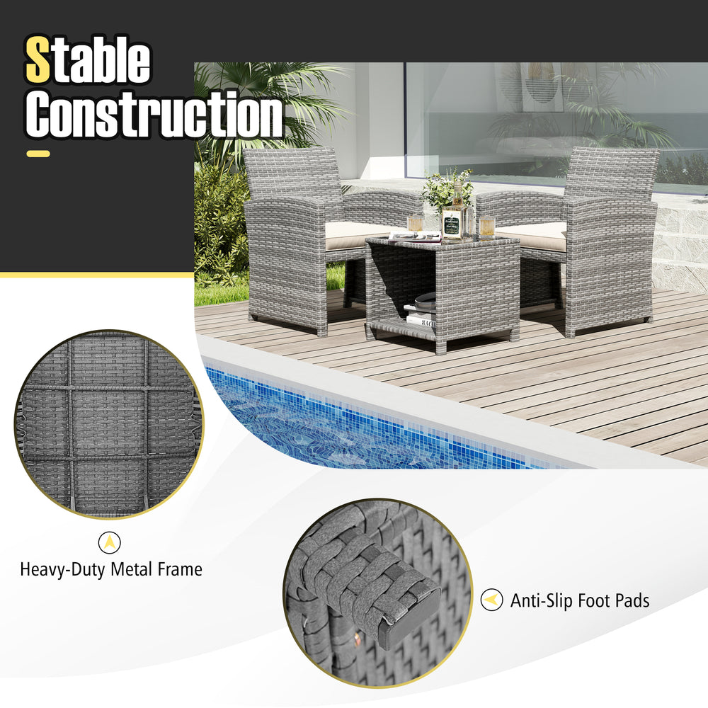 3-piece patio furniture set featuring a tempered glass coffee table and soft seat cushions, perfect for outdoor.