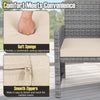 Close-up of soft sponge seat cushion with smooth zippers on a gray PE rattan chair from a 3-piece patio furniture set.