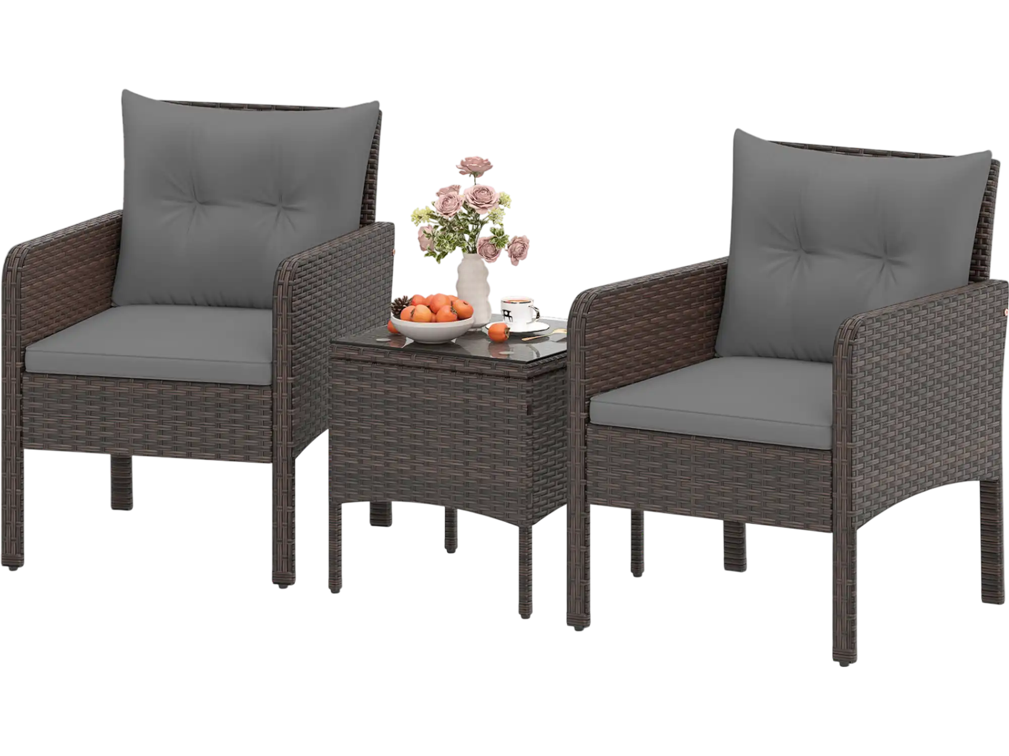 Costway 3-Pc Patio PE Wicker Furniture Set w/ Cushions Porch Balcony 42104358 New