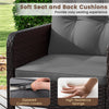 Soft seat and back cushions of the gray patio chair with zippered covers for easy cleaning and enhanced comfort.
