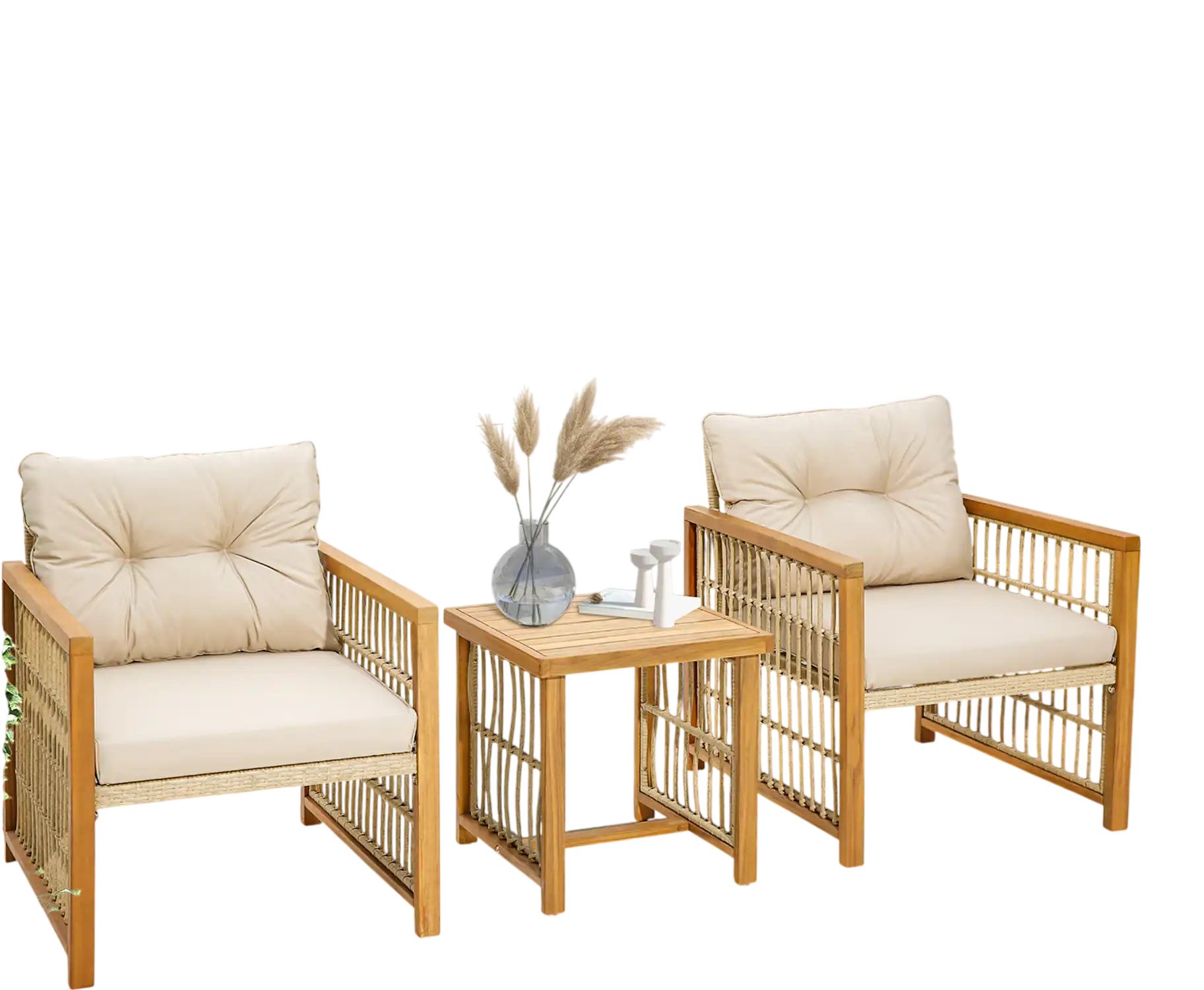 Costway 3-Piece Patio PE Wicker Conversation Bistro Set Beige 89176435 New