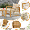 Single chair from the 3 Pieces Patio PE Wicker Conversation Set with acacia wood frame and soft beige cushions for.