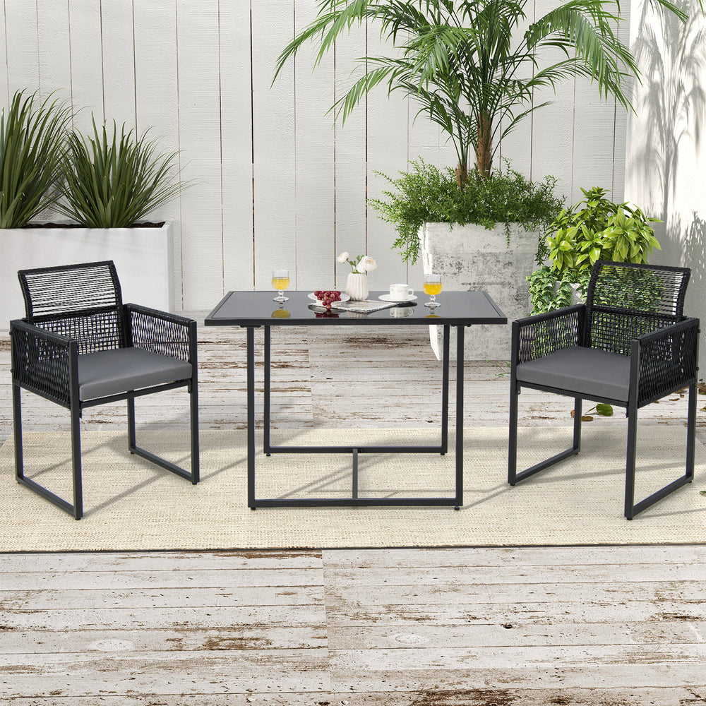 3 Pieces Outdoor Dining Set with Folding Backrest and Seat Cushions-Gray - Gallery View 1 of 10