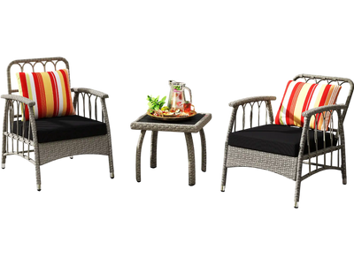 Costway 3-Piece Patio PE Wicker Furniture Set Adjustable Backrest Gray 135267489 New