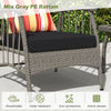 Gray PE rattan chair with adjustable backrest and black cushion, perfect for outdoor patio relaxation.