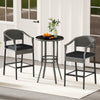 3-Piece Patio Rattan Bar Set with Tempered Glass Top for Backyard Poolside-Gray - Gallery View 1 of 10