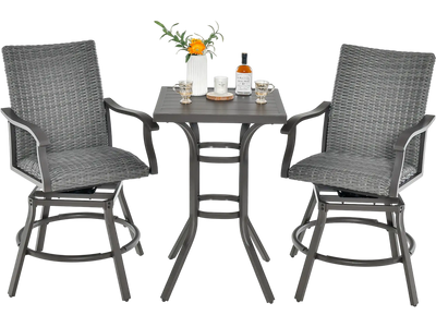 Costway 3-Piece Swivel Outdoor Patio Bar Set 4D Air Fiber Cushion 98375462 New