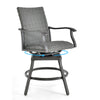 Swivel bar chair with gray PE rattan, 4D fiber cushion, and aluminum frame, perfect for backyard or poolside relaxation.
