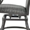 Close-up of the swivel bar chair's hand-woven gray PE rattan seat and sturdy aluminum frame, ideal for outdoor.