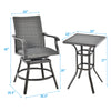 Swivel bar set featuring a gray PE rattan chair and table, perfect for backyard or poolside relaxation.