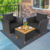 3 Pieces Patio Rattan Bistro Furniture Set with Wooden Table Top-Black - Gallery View 1 of 10