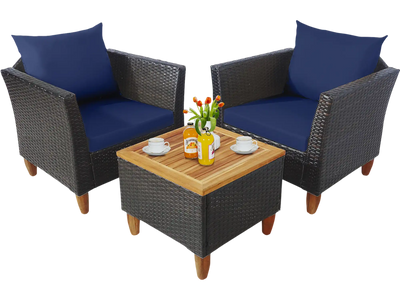 Costway 3-Piece Patio Rattan Bistro Furniture Set Navy 32074689 New