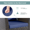 Close-up of the navy cushion on the 3-piece patio rattan bistro set, featuring a removable cover for easy maintenance.