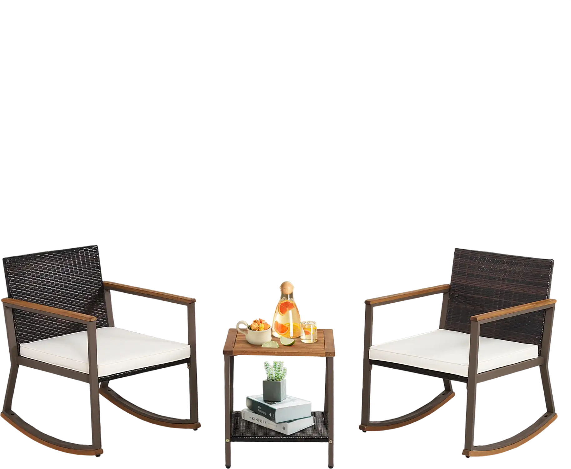 Costway 3-Piece Rattan Rocking Bistro Set w/ Coffee Table & Cushions 63149285 New