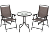 3 Pieces Patio Round Table and Folding Chairs Set with Rippled Tempered Glass Tabletop