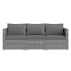 Three-piece patio sectional sofa set in gray PE rattan with soft cushions, ideal for outdoor relaxation.