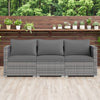 Three-piece patio sectional sofa set in gray with soft cushions, made of durable PE rattan, perfect for outdoor.