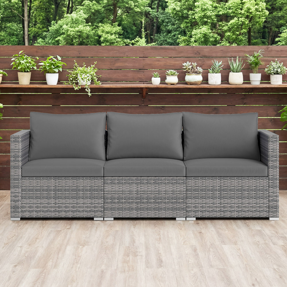 3 Pieces Patio Sectional Sofa Set PE Rattan Modular Couch Furniture Set with Soft Cushions-Gray - Gallery View 1 of 10