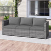 Gray 3-piece patio sectional sofa with plush cushions and built-in armrests, perfect for garden and poolside lounging.