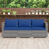 3 Pieces Patio Sectional Sofa Set PE Rattan Modular Couch Furniture Set with Soft Cushions-Navy - Gallery View 1 of 10