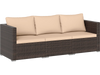 Three-piece patio sectional sofa set in dark PE rattan with soft beige cushions, ideal for outdoor relaxation.