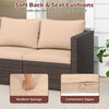 Close-up of soft beige cushions with zippers on a 3-piece patio sectional sofa set made of durable PE rattan.