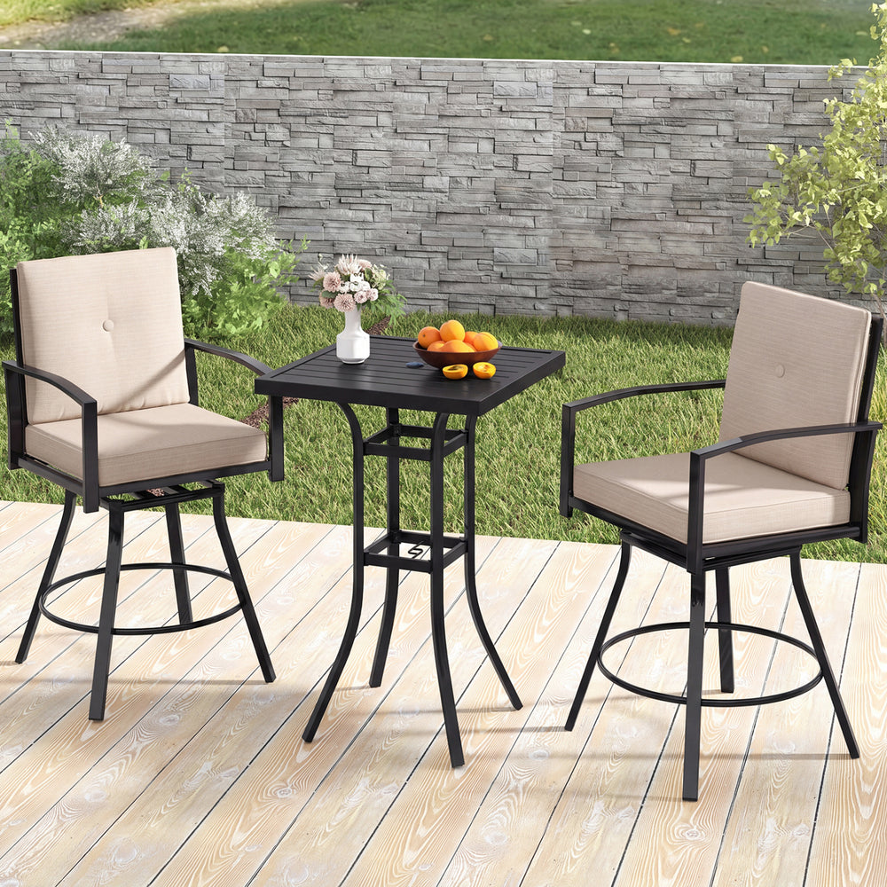 3 Pieces Patio Swivel Bar Set with Soft Cushions and Umbrella Hole-Beige - Gallery View 1 of 11