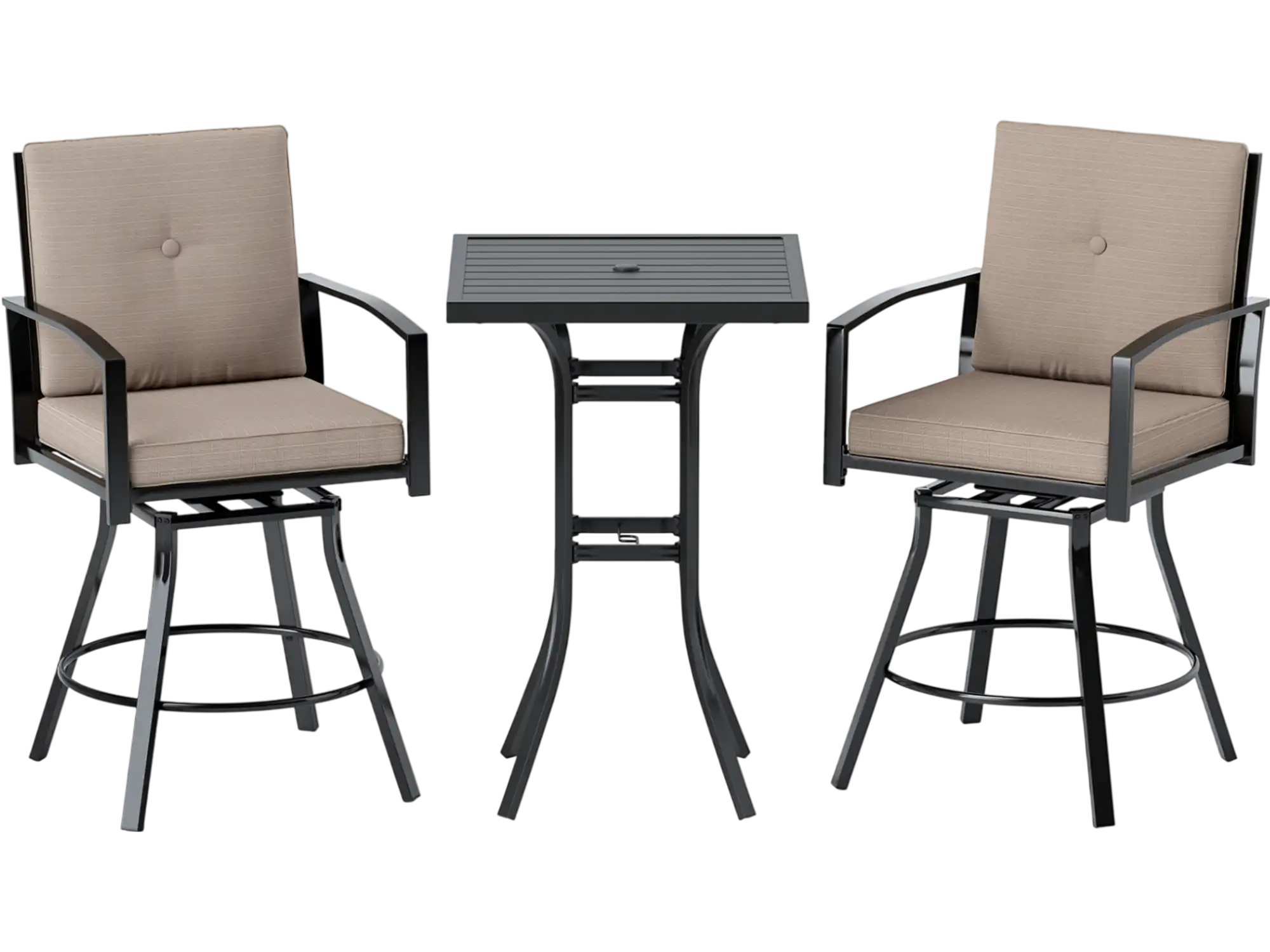 Costway 3-Pc Patio Swivel Bar Set Soft Cushions Umbrella Hole 195748236 New