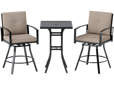 Costway 3-Pc Patio Swivel Bar Set Soft Cushions Umbrella Hole 195748236 New